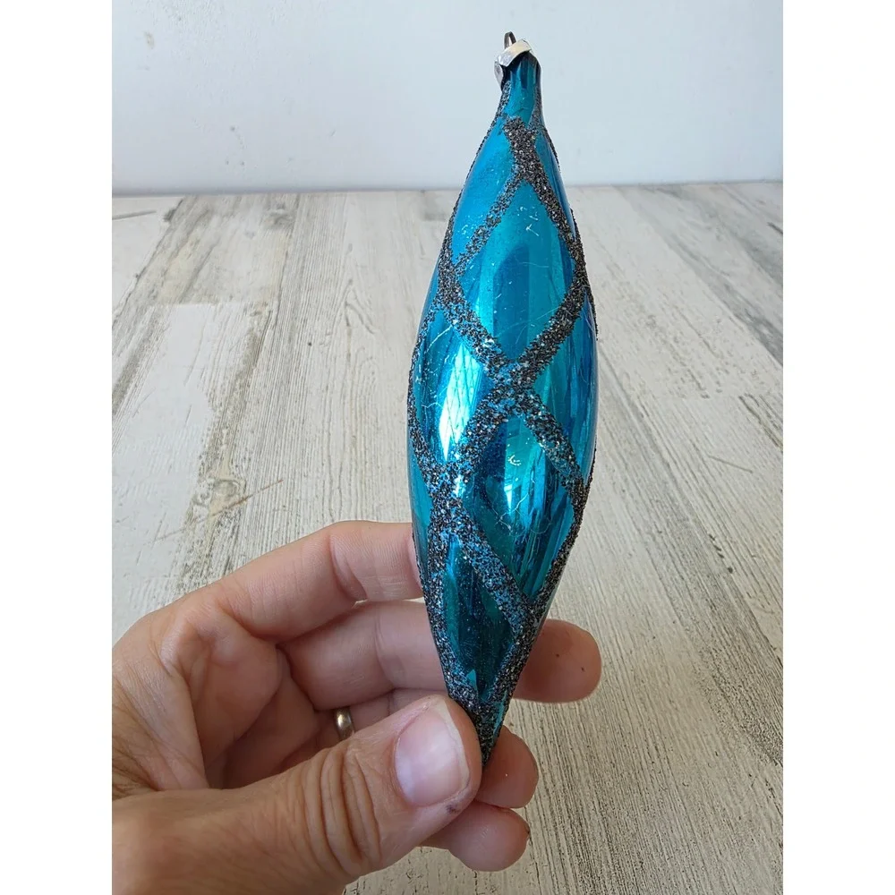 Vintage Mica blue icicle mercury glass ornament Xmas tree